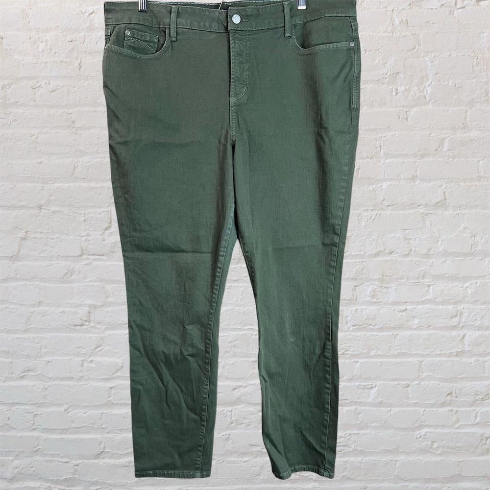 NYDJ Clarissa Ankle Jeans Olive Green Lift Tuck Technology Women's 18 Stretch